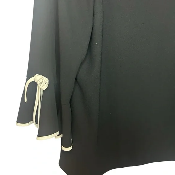 Talbots black bell sleeve blouse tie cuffs trim detail size large - Picture 7 of 11